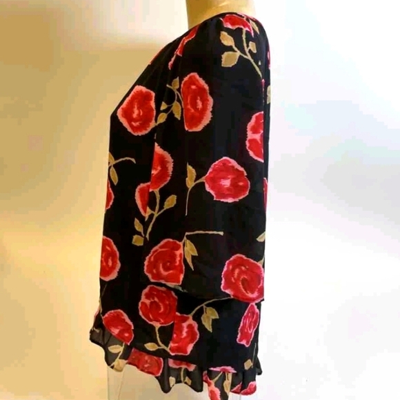 Kate Spade Hazy Rose Black Top with Red Floral Design Xs - Picture 5 of 10